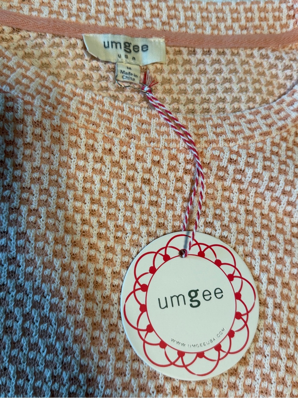 Umgee Blush Peach Waffle Knit High-Low Top - Picture 3 of 4